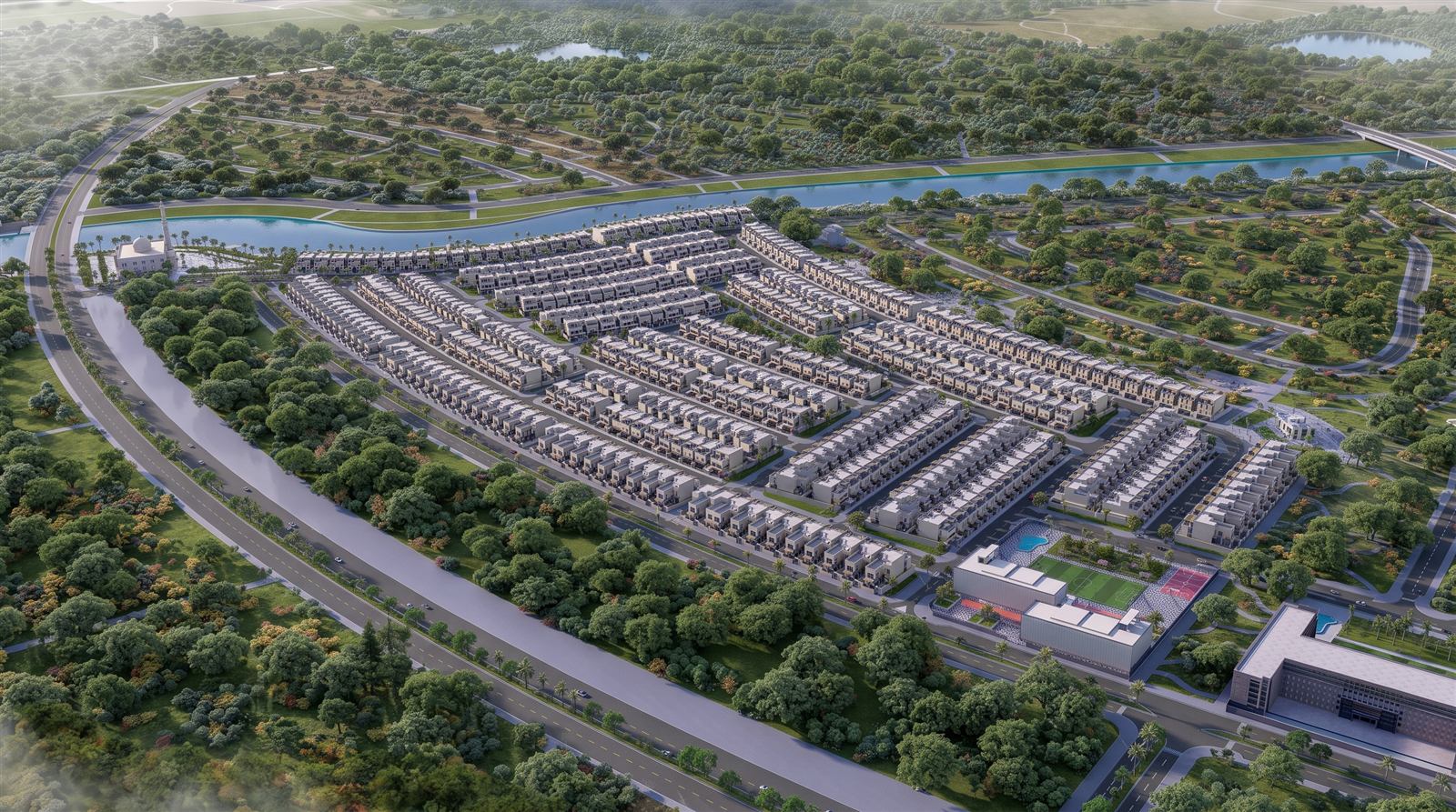 Interactive aerial master plan of a villa compound